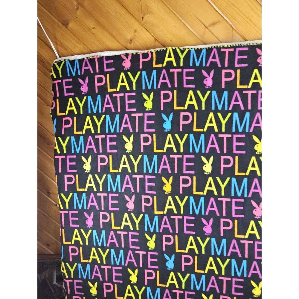 Vintage Playboy Playmate Bunny Blanket Throw 60X48 Black, Yellow, Pink, Blue Y2K